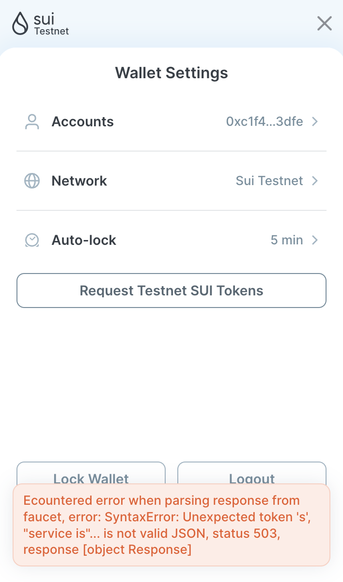 SuiWallet Error