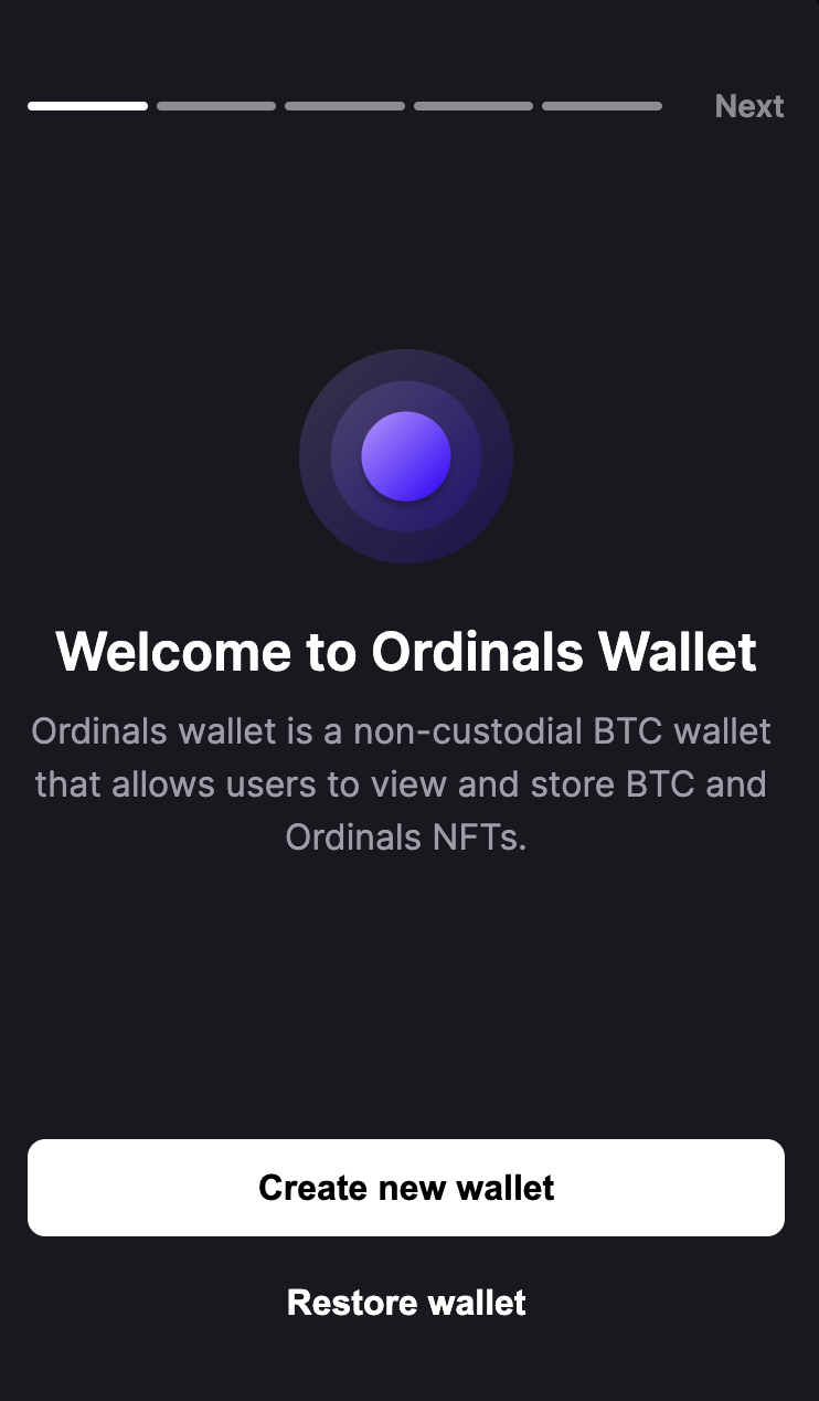 Ordinals Wallet Create