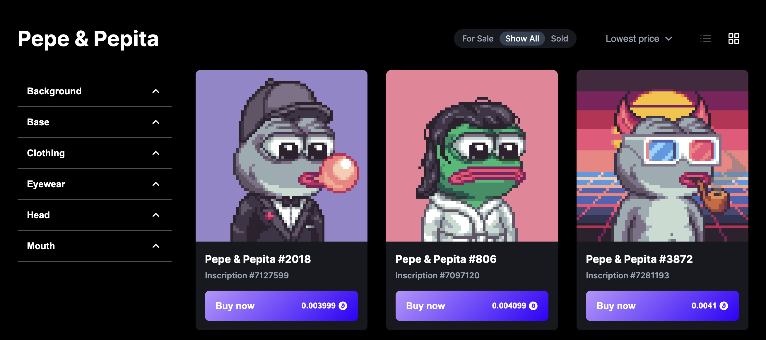 Ordinals Wallet NFT Buy