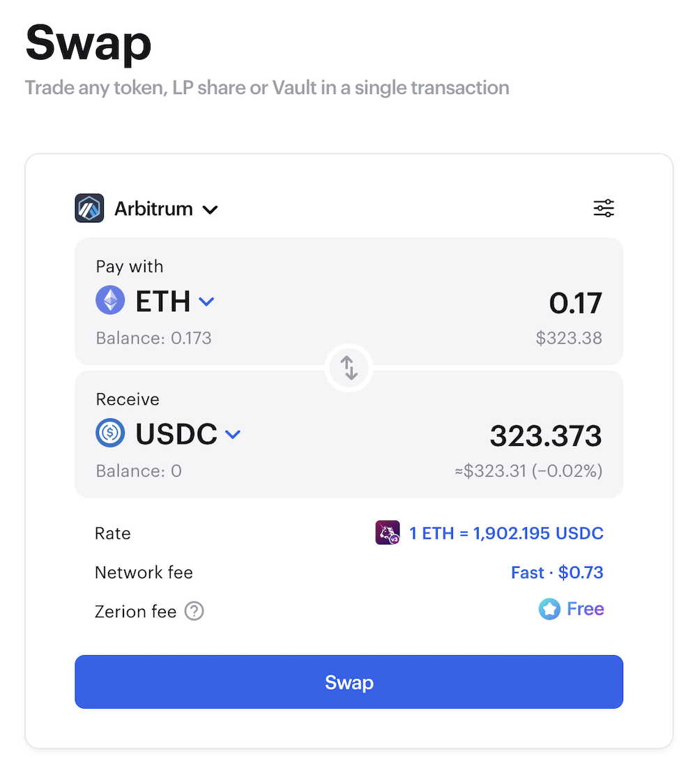 Zerion Swap
