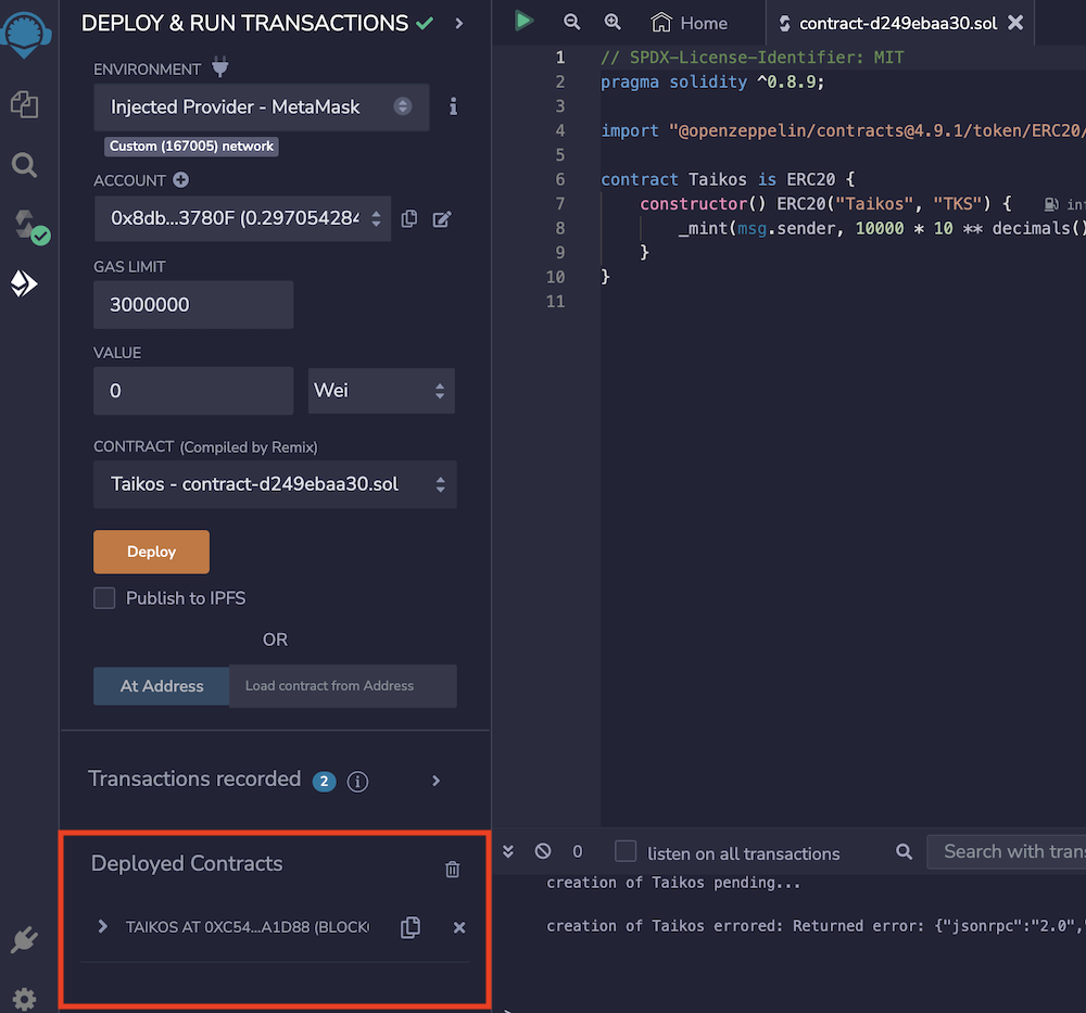 Taiko Deploy contract