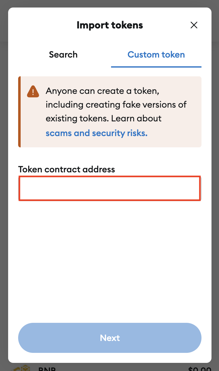 MetaMask Import Token