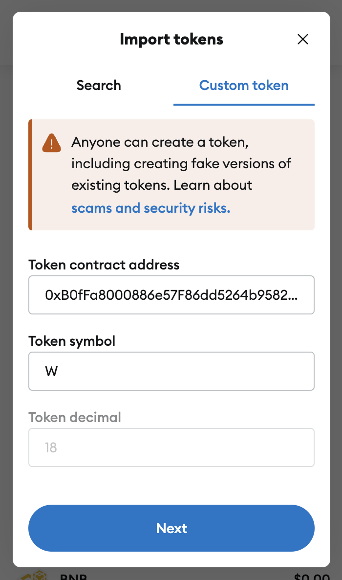 MetaMask Import Token